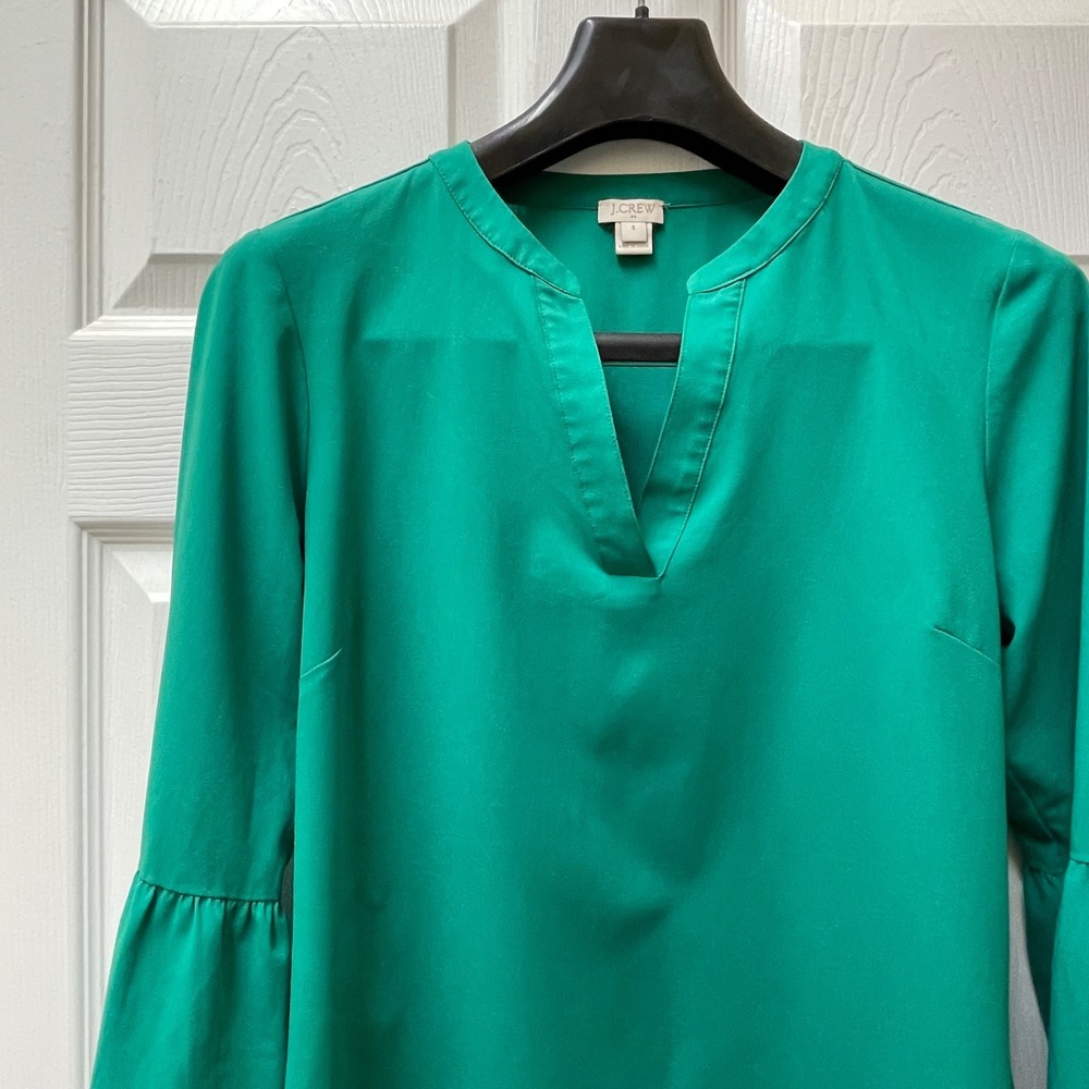 Women's J.Crew Mercantile Women's Small Green V Neck 3/4 Bell Sleeves Blouse